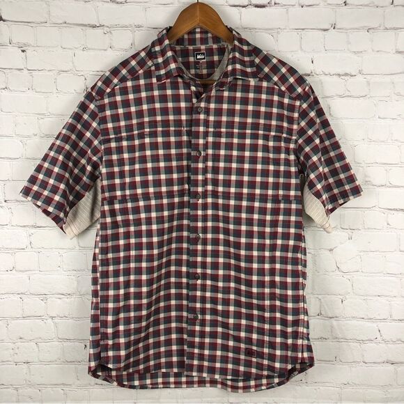 REI Red Plaid Button Up Men's Sz Medium - Picture 1 of 8